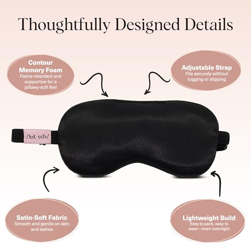 Kitsch Weighted Satin Sleep Mask | Eye Masks for Sleep - (4.1oz/116g) | Softer Than Silk Sleep Mask, Blindfold Sleep Masks for Women & Men, No Eye Pressure, Lightweight Eye Mask, Travel Essentials - color: Weighted Black