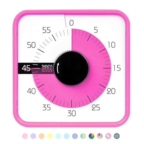 TWENTY5 SEVEN Countdown Timer 7.5 inch; 60 Minute 1 Hour Visual Timer – Classroom Teaching Tool Office Meeting, Mechanical Countdown Clock for Kids Exam Time Management Magnetic, Pink - color: Pink