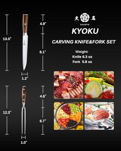 KYOKU Carving Knife Set, Daimyo Series 8" Carving Knife and Fork, Japanese Style 440C Stainless Steel Meat Cutting Knife for Winter Christmas Turkey - style: Carving Knife Set
