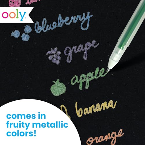 OOLY Yummy Yummy Scented Gel Pens, Metallic, Set of 6 | Ages 3+, Fruity Scented Gel Ink, Writes on Black Paper, 1.0mm Nib, Metallic Colors, Fun Pens for Kids - style: Metallic - Set of 6