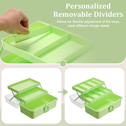 BTSKY 3-Layer Foldable Craft Organizer, Portable Tackle Box with Handle & Adjustable Dividers, Multi-Purpose Toolbox for Art Supplies, Sewing, Medicine, 12.2x6.7x5.7 Inch, Light Green - color: Light Green