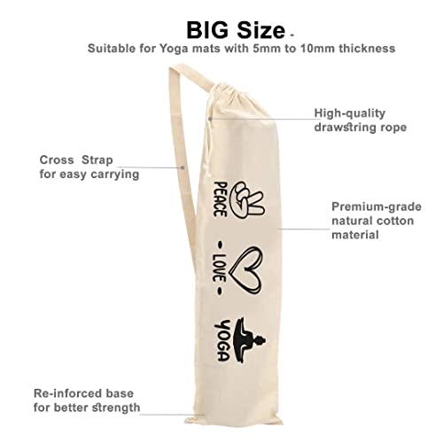 Mayatra's Organic Large Yoga Mat Tote Bag Cover -100% Cotton Lightweight,Washable Yoga Dust Bag With Adjustable Strap Unisex, Peace