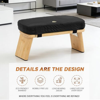 Bamboo Meditation Bench, Foldable Prayer Stool (Black) | Meditation Kneeling Bench, Seiza Prayer Bench, Prayer Bench with Meditation Cushion, Kneeling Prayer Stool for Home - color: Black