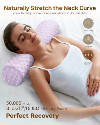 Memory Foam 5" Round Pillow, Cervical Neck Roll Pillow for Pain Relief - color: Velvet Dots Purple, size: 5"H