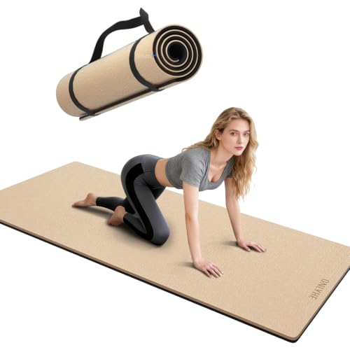 Yoga Mat Thick（8mm）Exercise Mat Non Slip Anti-tear,Pilates Mat for Men and Women,Workout Mats for Home,Barefoot Workouts and Floor Exercise,with Carrier Strap(71"x 24") - color: Milk coffee + black