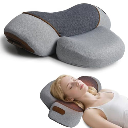 3-in-1 Neck Massager Pillow, Traction Massager with Massage Hot Compress Traction Stretching, Pillow Massage Neck Hump with 118-inch Extra-Long Cord, Light Gray - color: Light Gray