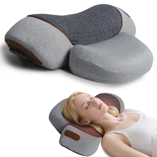 3-in-1 Neck Massager Pillow, Traction Massager with Massage Hot Compress Traction Stretching, Pillow Massage Neck Hump with 118-inch Extra-Long Cord, Light Gray - color: Light Gray