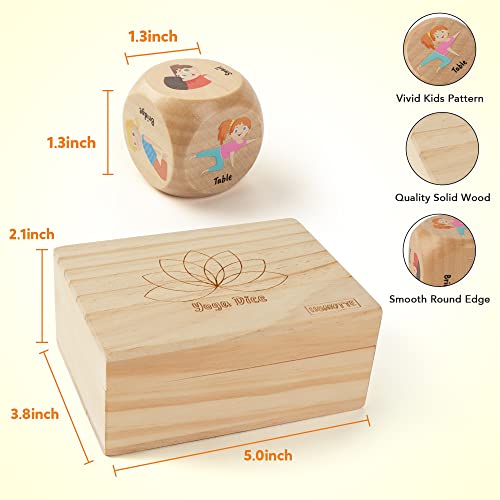 Homotte Wooden Yoga Dice Set for Kids Fun Workout Game | Including 6 Exercise Dice, 12 Yoga Cards & A Box, Mindfulness Yoga Set for Girls & Beginners