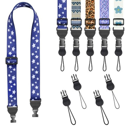 FIEIL Blue and White Star Shoulder Strap, Adjustable Camera Strap with 2 Sets of Quick-Release Buckles, Comfortable Neck Strap for iPad, Tablet, Camera, Laptop, Binocular, Luggage Bag - color: Blue and White Star