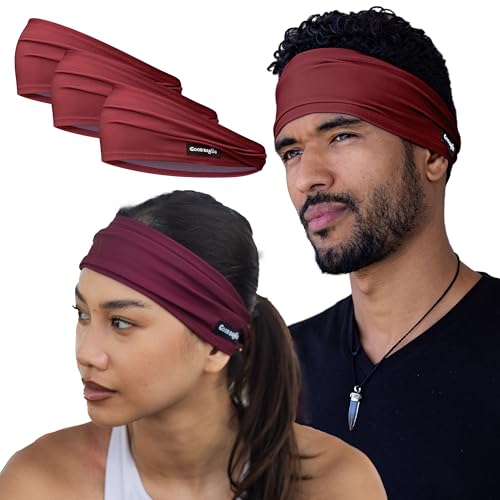 Good Bands Sweat Headbands for Men and Women, Non Slip Workout Sweatband - color: Dark Red, size: Single