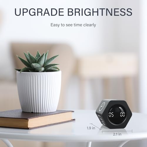 회전 생산성 타이머 5, 25, 10 30,60분 프리셋 스톱워치, 데스크 플립 생산성 타이머, ADHD 도구 육각형, 진동/음소거/알람, 직장, 공부, 개학, 주방, 블랙 - color: 블랙.