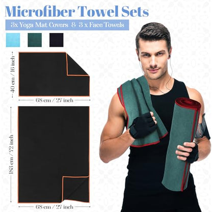 Peryiter 6 Pack Hot Yoga Towel Set - Non Slip Microfiber Towels for Mat and Hand, Quick Dry and Sweat-Activated Grip, 2 Sizes for Women Men Bikram Pilates Gym