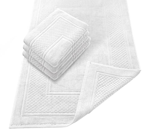 Avalon Towels White Bath Mat - 100% Cotton Set of 4 Absorbent Bathmat - Bathroom Mats Quick Dry Bath Mats for Bathrooms (22x34 Inches) - color: White, size: Pack of 4