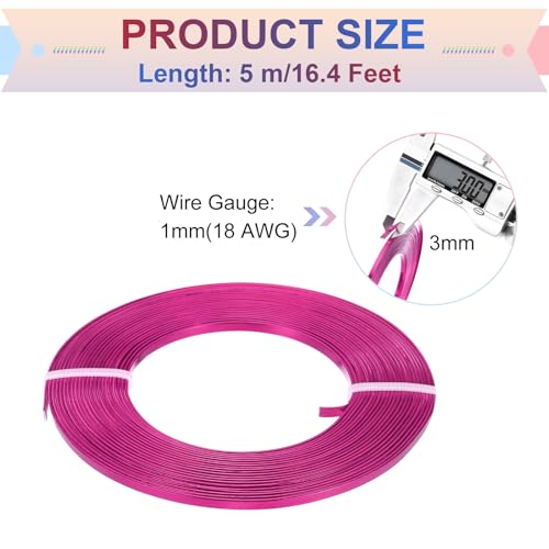 MECCANIXITY Aluminum Flat Wire, 3mm 18 Gauge Bendable Nose Wire Soft Craft Jewelry Wire for Jewelry Making Handmade Crafts DIY Bezel Sculpting, Rose Red - color: Rose Red