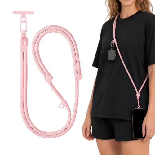Adjustable Crossbody Phone Lanyard, Braided Cord with Tether Tab | Braided cord, Tether tab, Secure clasp, Accessory clip for hands-free crossbody use - color: Pink