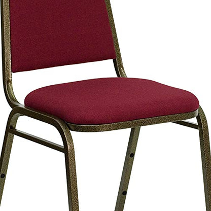 EMMA + OLIVER Burgundy Fabric Trapezoidal Back Stacking Banquet Chair - color: Burgundy Fabric/Gold Vein Frame