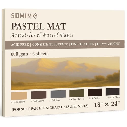 Somime 18x24 Sanded Pastel Paper Pad, 600gsm 6 Sheets of 6 Assorted Colors | Heavyweight Artist Drawing Paper Pad for Pencils and Soft Oil Charcoal Pastels - size: 18x24 6 sheets