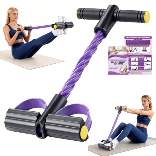 Foot Pedal Resistance Bands with Handles, Multifunction Elastic Yoga Exercise Bands, Home Gym Fitness Equipment for Women & Men to Tone Abs, Core, Legs, Arms, Waist - color: Black-purple