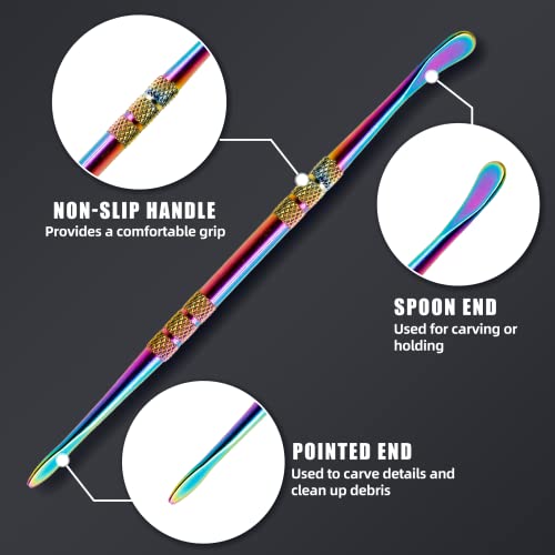 HARSKIYER 12Pcs Rainbow Steel Wax Carving Spoon Tools | Pointed Spoon-Shaped Dual Ends, Knurled Non-Slip Handle For Comfortable Grip, Rust-Proof Steel For Modeling Cutting Shaping - color: Rainbow
