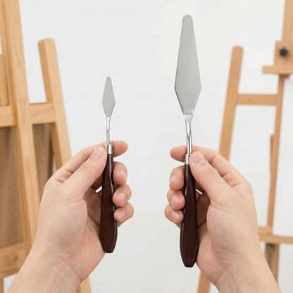 5pcs Palette Knife Painting Stainless Steel Spatula Wood Handle | Oil Paint Knives, for Oil Painting, Acrylic Painting, Paint Mixing, Texture Art, Canvas and Artist Use - color: Brown-5pcs
