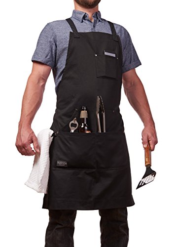 Hudson Durable Goods - Professional Grade Chef Apron for Kitchen, BBQ & Grill - color: Black
