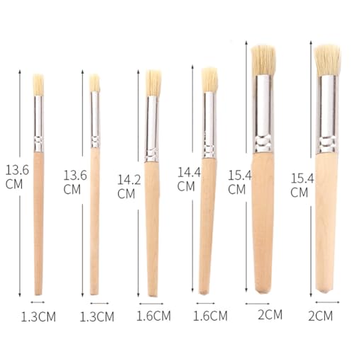 6 Pcs Wood Stencil Brushes Hog Bristle Paint Brushes Art Template Brushes Oil Watercolor Painting Brushes Card Making Paint Brushes Crafts Project Paint Brushes