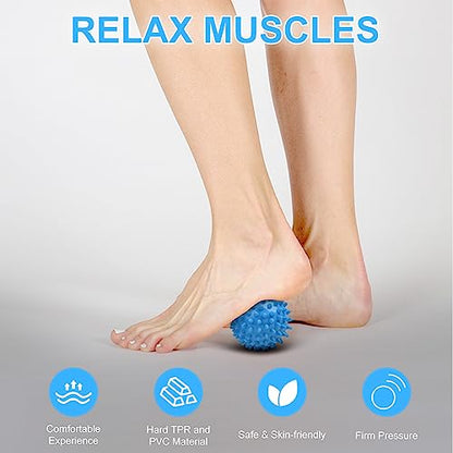 URAQT Spiky Massage Ball Set, 2 Pack Physical Therapy Massage Balls, Hard Lacrosse Ball & Spiky Massage Ball for Myofascial Release and Trigger Point Deep Tissue Massage (Blue) - color: 2pcs-blue