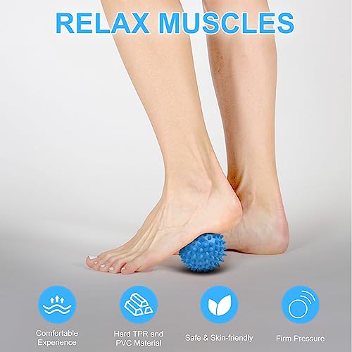 URAQT Spiky Massage Ball Set, 2 Pack Physical Therapy Massage Balls, Hard Lacrosse Ball & Spiky Massage Ball for Myofascial Release and Trigger Point Deep Tissue Massage (Blue) - color: 2pcs-blue