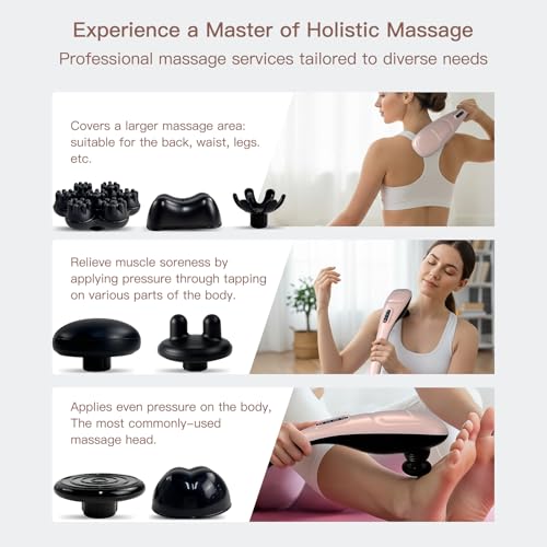 MEGAWISE Cordless Handheld Back Massager w/Rechargeable 3200mAh Battery, 5 Speed and 5 +2 Massage Nodes with Hard, Medium and 2 Soft Silicone Nodes; Massage While Moving Around (Rose Gold) - color: Rose Gold