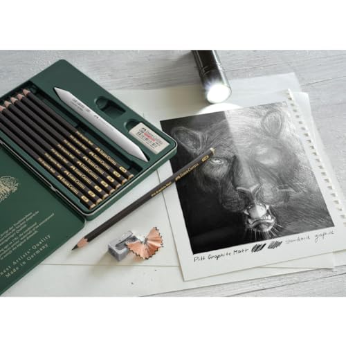 Faber-Castell Pitt Graphite Matte Pencil Set, Metal Tin of 8 Graphite Pencils and Sketching Accessories (HB, 2B, 4B, 6B, 8B, 10B, 12B, 14B), Pencil Sharpener, Eraser and Blending Stump - size: 1 Count (Pack of 11), style: 11 Count