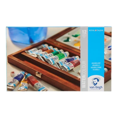Vangogh Watercolor Paint Set, Wood Box, 12-Tube + 3 Accessories - color: 12 General (Wood Box), style: 10ml Tube
