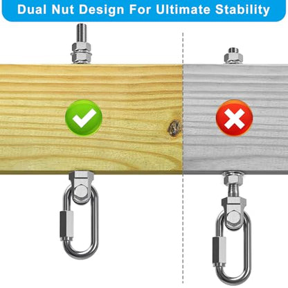 Dolibest Heavy Duty Swing Hanger, 304 Stainless Steel Swing Bolts w/Quick-Connect Carabiner, Swing Hook w/Dual-Screw Locking for Hammock, Yoga Swing, Porch Swing for Wood/Metal Beam-(M10X7'')-1500LB - color: M10X7''-6PCS