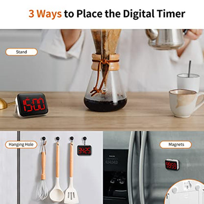 Digital Kitchen Timer, Magnetic Large Display for Cooking & Classroom - color: Dark Red
