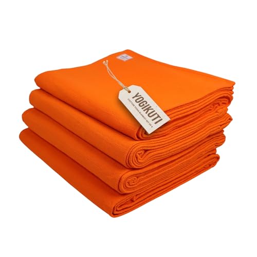 Yogikuti Iyengar Cotton Yoga Blanket Set of Four- Thick Handwoven Yoga Blankets for Restorative Yoga Meditation & Pranayama- Premium Cotton Yoga Blanket for Support & Comfort in Iyengar Yoga (Orange) - color: Orange