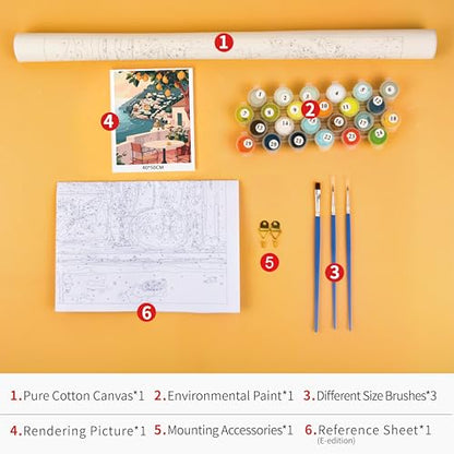 TUMOVO Paint by Number for Adults, Lemon Tree Balcony Landscape Art | Cityscape DIY Painting, Unframed Pre-numbered Canvas, Stress Relief Craft, Includes Paints and Brushes, 16x20 Inches. - color: Balcony