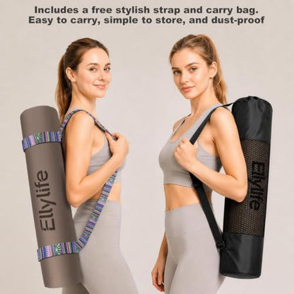 Yoga Mat - Non Slip Natural Rubber Yoga Mat, Alignment Lines, Ultimate Grip - color: Brown