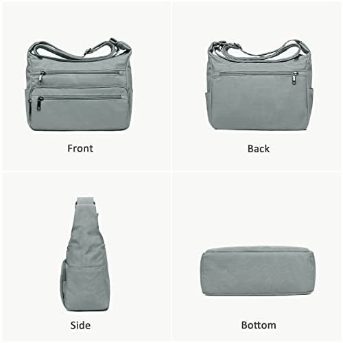 VOLGANIK ROCK RFID Purses for Women Fabric Nylon Multi Pocket Crossbody Bag Ladies Travel Handbag - color: Silver Grey, size: Large