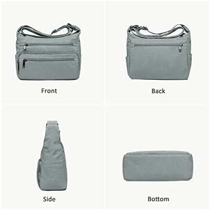 VOLGANIK ROCK RFID Purses for Women Fabric Nylon Multi Pocket Crossbody Bag Ladies Travel Handbag - color: Silver Grey, size: Large