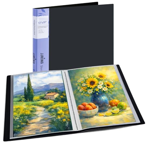 13x19 Black Art Portfolio Folder Displaying 48 Pages with Plastic Sleeves | 24-Pocket Presentation Book Binder For Artwork Storage Featuring Dark Inner Paper Inserts Protective Document Archival Holder - color: Black, size: 13*19