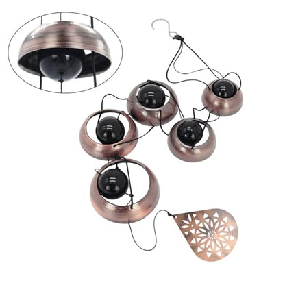 36" Copper Temple WindChimes with 5 Bells, Feng Shui Wind Bells for Outside - size: Geometric Mandala