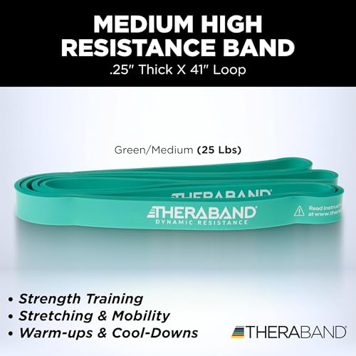 THERABAND High Resistance Band, 25 lbs, Medium, Green, Physical Therapy | Resistance band for exercise, physical therapy and stretching, with progressive color-coded levels - size: Medium (25 lbs)
