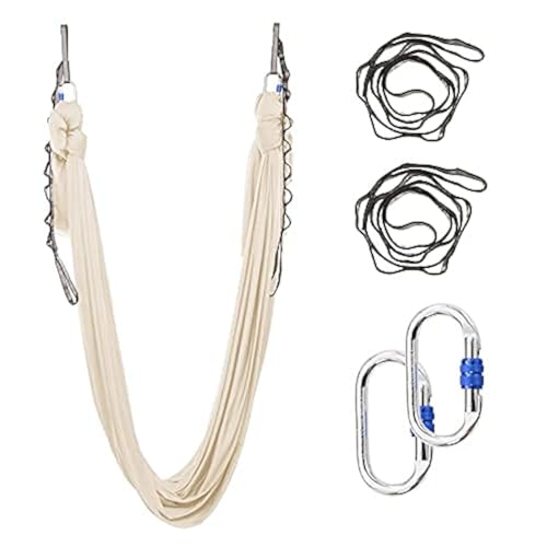 5.5 Yards Aerial Silks Yoga Swing Set - Aerial Yoga Hammock Kit Anti-Gravity Flying for Fitness, Low/Non Stretch Nylon Tricot Fabric Hardware Included for Dance - color: CHAMPAGNE