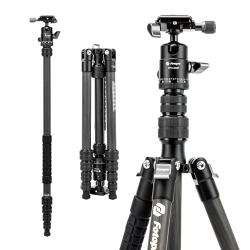 Fotopro 60" Carbon Fiber Travel Tripod for Camera, 2.0lb Ultra-Light, Flexible Center Axis, 360° Pan/Tilt Ball, Arca QR Plate, Max Load 13.6lb - color: Black, size: 62" Basic (Carbon Fiber)