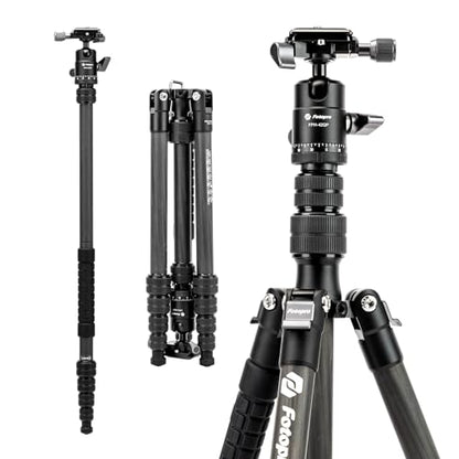 Fotopro 60" Carbon Fiber Travel Tripod for Camera, 2.0lb Ultra-Light, Flexible Center Axis, 360° Pan/Tilt Ball, Arca QR Plate, Max Load 13.6lb - color: Black, size: 62" Basic (Carbon Fiber)