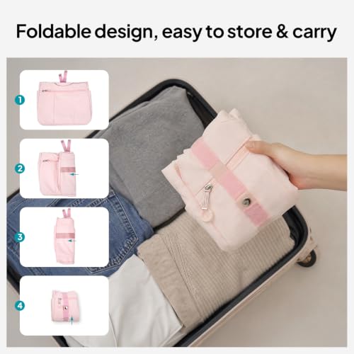 TOPEAST Foldable Tote Bag for Women with Yoga Mat Holder,Travel Tote Bag with Water Bottle Pocket,Lightweight Workout Gym Bag - color: Pink