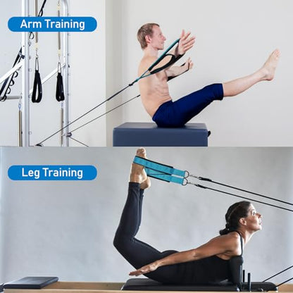 TOBWOLF 2PCS Pilates Straps for Reformer, Double Loop D Ring Foot Hand - color: Blue