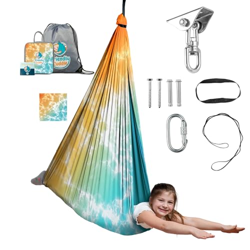 Compression Sensory Swing Adult & Kids, Indoor Outdoor Pod, Holds 300lb | indoor sensory swing for kids, outdoor sensory swing indoor, sensory swing kids, sensory toys, 360 swivel hammock swing - color: Sunwhirl