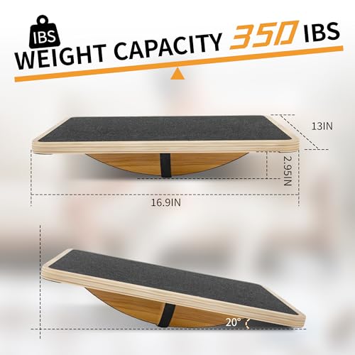 Balance Board for Physical Therapy, Wooden Wobble Board for Balance Training and Ankle Strengthening, Anti-Slip Surface, 350 lbs Capacity Standing Desk Rocker Board