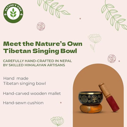 Nature's Own Tibetan Singing Bowl Set - 3.5 Inch, Black - Handcrafted in Nepal, Easy to Play - Ideal for Meditation, Yoga, Chakra Healing, Stress Relief, Spiritual Gifts for Men & Women - color: Black