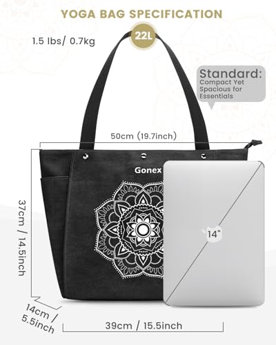 Gonex Yoga Mat Bag For Women Canvas Tote Pilates Gym Bag With Mat Carrier - color: Black, size: Classic (15.5×5.5×14.5inch)